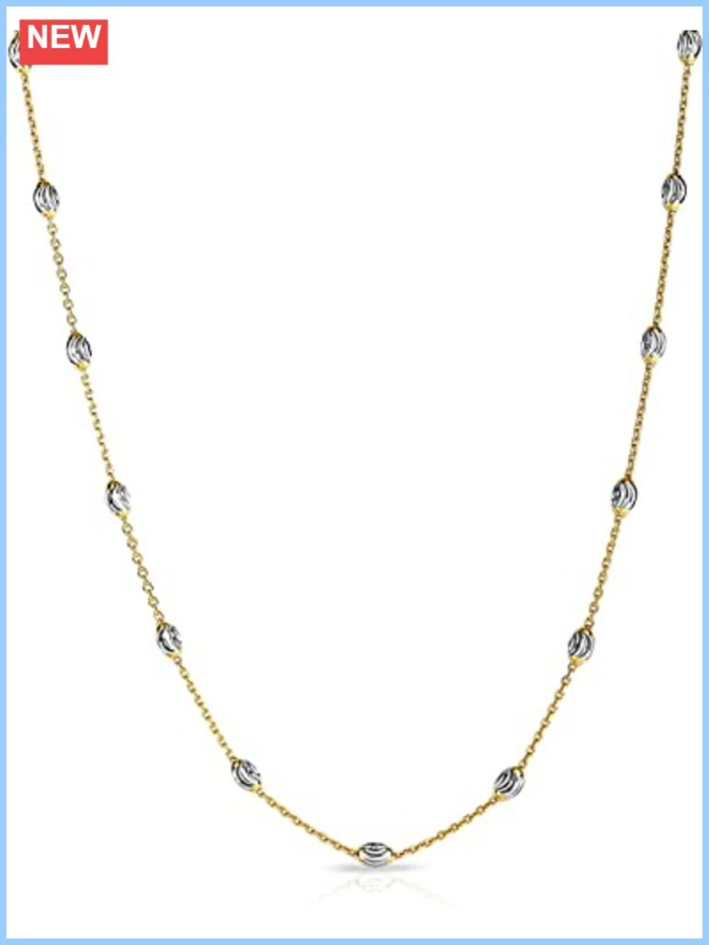 18K Gold Plated Over 925 Sterling Silver Station Oval Moon Bead Necklace